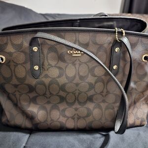 Coach Brown and Black Signature Tote Bag